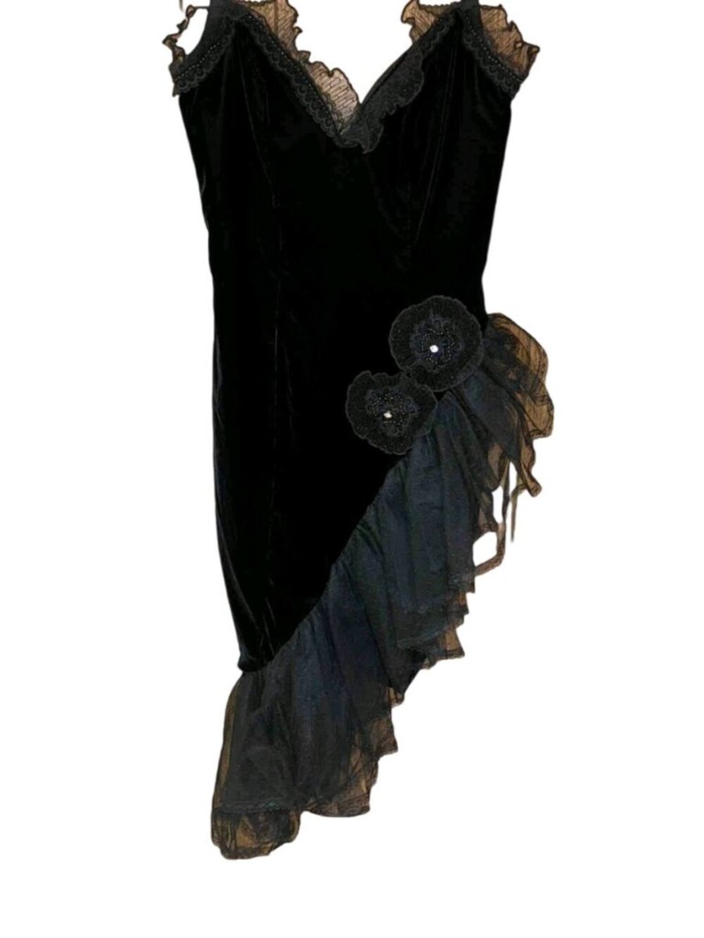 Vintage Karen Okada Climax Black Sequin Tulle Dress Size S 5/6 USA Asymmetrical - Picture 2 of 10